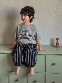 DAZY 男童（小号）字母印花T恤套装，圆领短袖T恤，松紧腰带，长裤。