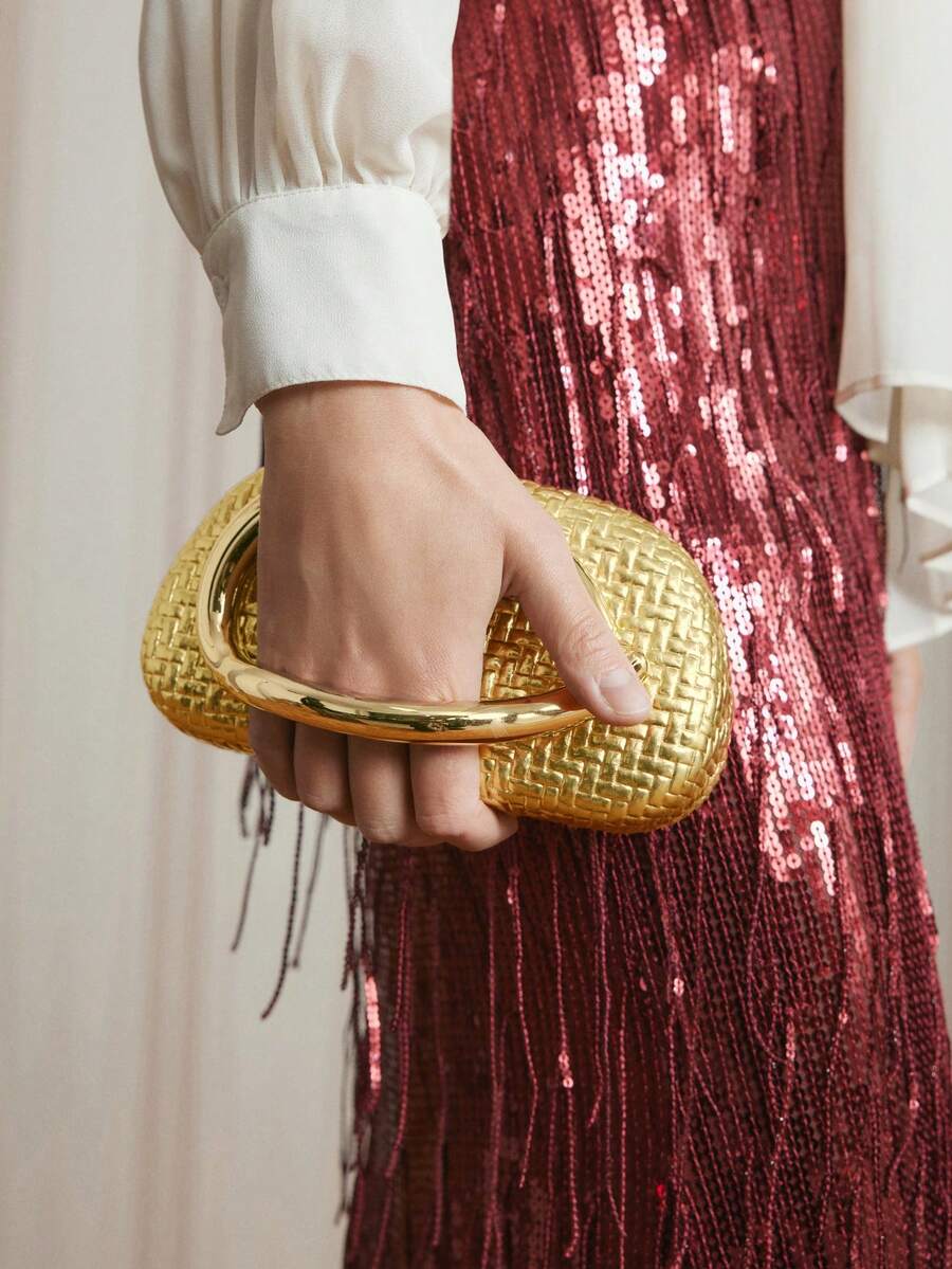 SHECARRY 女士时尚金属光泽晚宴手拿包，完美搭配新娘伴娘、派对包，适合派对、婚礼、舞会、晚宴/宴会，可搭配节日派对礼服、晚礼服和亮片连衣裙。 - 金色壓紋 - 查看 1