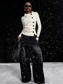 LYSMO Áo len chui đầu giản dị mùa đông tối giản mới 2025 dành cho nữ, áo len cài nút mùa thu/đông màu kem dành cho nữ, áo mùa đông dành cho nữ, áo len nữ - Màu be - Xem 7