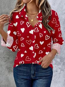 EMERY ROSE Plus Size Women Casual Long Sleeve Turndown Collar Button-Up Shirt Spring - Red - View 2
