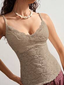 Bohemela 波西米亚风佩斯利提花针织吊带背心，女士修身廓形，夏季度假风格 - 卡其色 - 查看 5