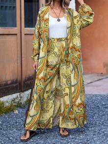 EMERY ROSE 女士度假休闲开衫和裤子两件套（随机花卉图案） - 綠色 - 查看 5