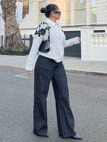 NegzBox Women's Simple Button Front Ruffle Striped Casual Jeans, Daily & Leisure - Black - View 4