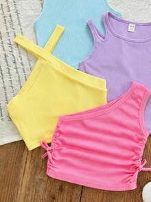 SHEIN LMoss Kids 4件套女婴针织修身彩色糖果色舒适柔软休闲吊带衫 - 彩色 - 查看 6