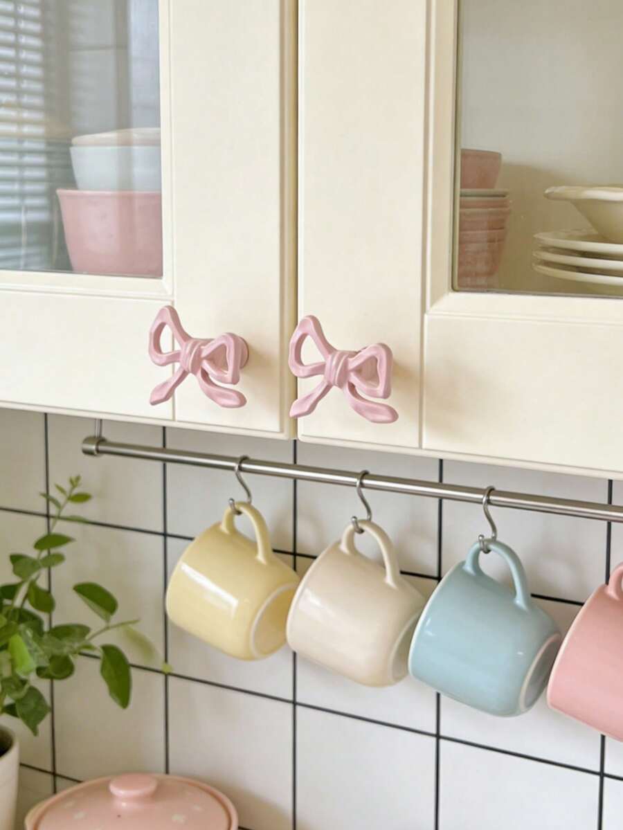Zazumi 1pc Pink Bow Cabinet Knob, Metal Drawer Pull Handle, Gift For Kitchen, Bathroom Cabinet Door, Cute Dresser Pulls For Friends