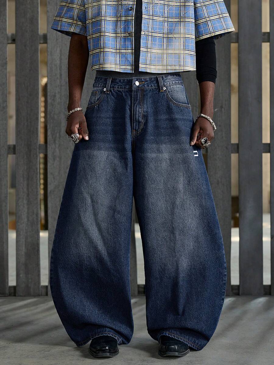 NEON BLANC Low Waist Fashionable Loose Fit Jeans With Belt Loops - Blue - View 1