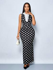 SOLERSUN Sexy And Elegant Polka Dot Black Long Dress, A Modern And Fashionable New Arrival For Autumn, Winter And Spring - Black - View 6