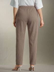 SHEIN Clasi Plus Size Double Metal Decor Button Straight Leg Pants, Elegant For Commuting And Outings - Rust Brown - View 2