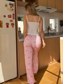 ZzzCrew 蝴蝶结樱桃印花吊带背心和裤子女士睡衣套装 - 白色 - 查看 2