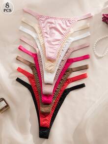 DesireSculpt 8件套女士舒适内裤，休闲多色丁字裤，弹力面料 - 彩色 - 查看 1