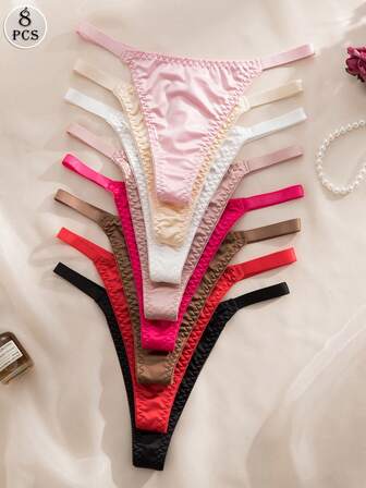DesireSculpt 8pcs/Set Women's Comfortable Underwear, Casual Multicolor Thong Panties, Stretchy Fabric