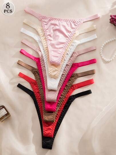 DesireSculpt 8件套女士舒适内裤，休闲多色丁字裤，弹力面料