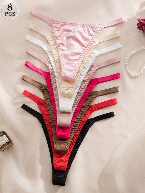 DesireSculpt 8pcs/Set Women's Comfortable Underwear, Casual Multicolor Thong Panties, Stretchy Fabric