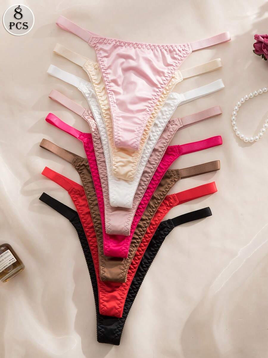 DesireSculpt 8件套女士舒适内裤，休闲多色丁字裤，弹力面料 - 彩色 - 查看 1