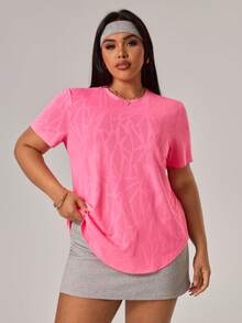 Rhythm Era 女士极简图案圆领短袖T恤 - 玫紅色 - 查看 7