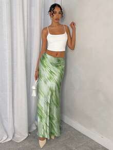 Glamine 女士美人鱼款长裙，缎面裙，优雅长款连衣裙，适合女士参加派对和日常穿着，绿色中长裙 - 薄荷綠 - 查看 2