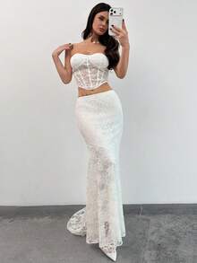 Firerie Body elegante, exquisito, romántico y sexy de encaje transparente para mujer, adecuado para el Día de San Valentín, citas, fiestas, bodas, festivales y vacaciones - Blanco - Ver 10