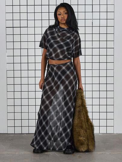 COUREZ 低腰格纹薄纱长裙 / Y2K 春季女装