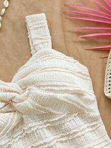 SHEIN Teen Girl Summer Casual Elegant Vacation Jacquard Twist Front Fitted Camisole Dress - Apricot - View 4