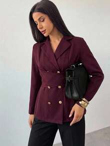 Áo blazer nữ thanh lịch màu đỏ tía thắt chéo, thích hợp cho mùa Thu/Đông. - Màu đỏ tím - Xem 1