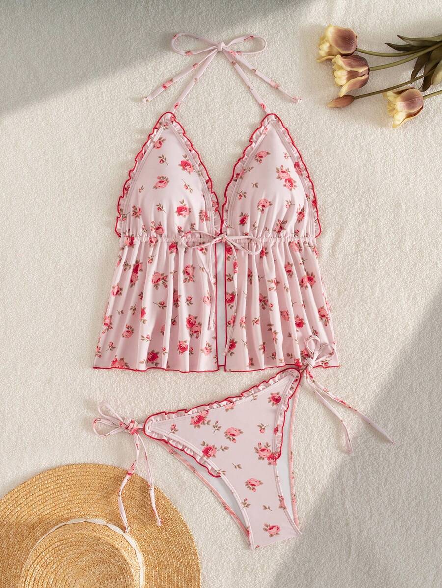 Swim Mod Women's Random Print Elegant Camisole Tank Top Tankinis - Multicolor - View 1