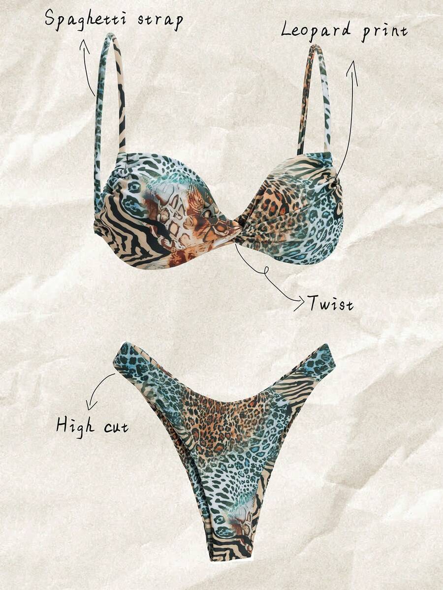 Elavelle 1 bộ bikini bandeau in họa tiết động vật cho nữ đi biển mùa hè - Nhiều màu - Xem 1