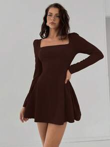 Aloruh Đầm ngắn dáng chữ A màu đỏ trơn cho nữ, kiểu peplum, gợi cảm và thanh lịch, ôm eo, tay dài, thích hợp cho tiệc cocktail dịp Giáng sinh hoặc hẹn hò. - màu nâu - Xem 6