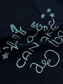 EURMUSE Đầm ngủ nữ Cotton Line cổ tròn tay ngắn màu xanh navy thoải mái, kiểu dáng thường ngày. - Màu xanh hải quân - Xem 5