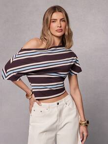 Hauture Women's Casual Striped Short Sleeve T-Shirt - Multicolor - View 3