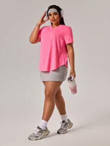 Rhythm Era 女士极简图案圆领短袖T恤 - 玫紅色 - 查看 5