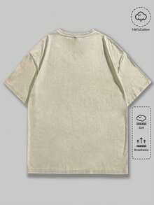 ROMWE Grunge Punk Spring/Summer Mysterious Star, Moon & Butterfly Print Washed Plus Size T-Shirt - Apricot - View 2