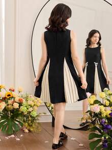 SHEIN Tween Girl Fashionable & Elegant Sleeveless Round Neck Dress - Black - View 7