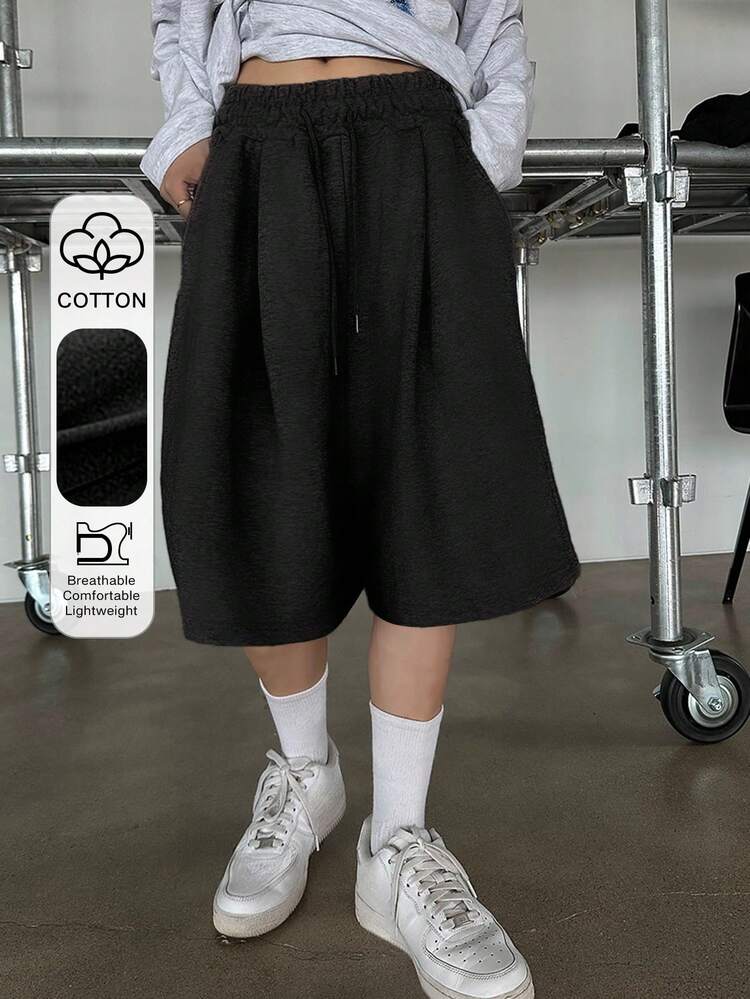 Women's Casual Solid Color Loose Fit Pockets Bermuda Shorts Fall