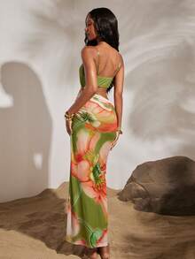 Opulessa 女士针织镂空印花连衣裙，适合春夏度假穿着 - 綠色 - 查看 2