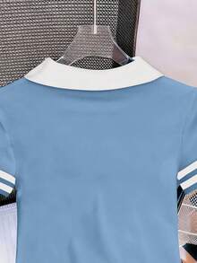 Resyla Women's Casual Short Sleeve T-Shirt With Knight Print And Contrast Collar - Baby Blue - View 6