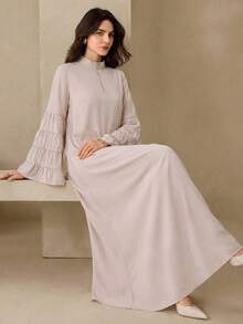 Graceveil 粉色高领拉链设计休闲时尚长袍 - 粉色 - 查看 4