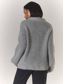MUSERA Two Tone Mohair Knit Collar Oversized Button Detail Jumper Cool Girl, Streetstyle, Cute, , , Winter Spring - Black - View 3