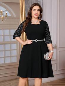 Reflora 大码女士时尚优雅派对迷你连衣裙 - 黑色 - 查看 9