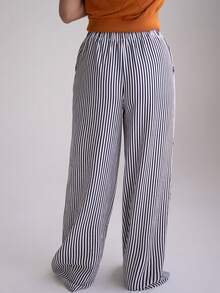 Andrea Bello 休闲打结松紧腰条纹女裤 - 黑與白 - 查看 2