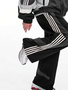 Manfinity Sport Corelite 男士休闲拼接设计运动裤，宽松版型，百搭直筒裤型，侧边拼接设计 - 黑色 - 查看 6