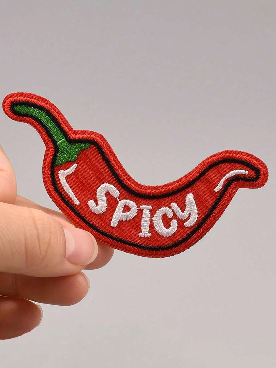 1 PC Standard Size Strong Adhesive Easy Iron On Red Chili Fun Embroidery Patch DIY Decorative Patch For Clothes Backpack Jeans Repair Fashion Personalized Patches Adult Use All Year Daily Wear Creative Customization - Red - View 1