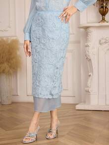 Modelyn Fashionable New Embroidered Romantic Light Blue Women's Skirt - Baby Blue - View 3