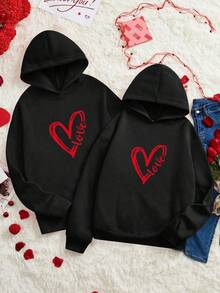 Manfinity Homme Men's Valentine's Day Heart Print Hoodie - Black - View 3