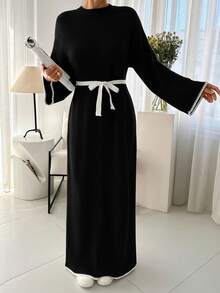 Pullover Sweater Dress Hem And Sleeve Detail+ 478 - Black - View 7
