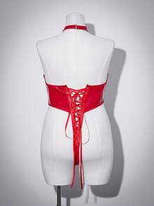 AltCore 大码反光镂空交叉露背朋克风连体裤，适合化装舞会、酒吧派对、夜店装扮 - 紅色 - 查看 7