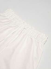 Franclia 夏季时尚百搭都市商务办公通勤情人节约会派对海滩休闲优雅经典数码印花蝴蝶结吊带开衫上衣和短裤女式两件套 - 白色 - 查看 6