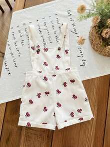 Babygirl Cute Versatile Casual Apricot Ditsy Floral Romper - Apricot - View 5