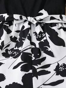 SHEIN Mono informal de niña preadolescente con parches de unicolor, tejido y patrón geométrico tejido - Negro - Ver 5