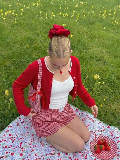 SHEIN MOD Elegante chaqueta de punto con botones casual roja para mujer