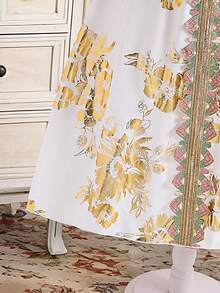 Đầm tay rộng cổ chữ V thanh lịch với họa tiết hoa thêu vàng, thích hợp cho bé gái vào mùa xuân/hè. - trắng - Xem 5